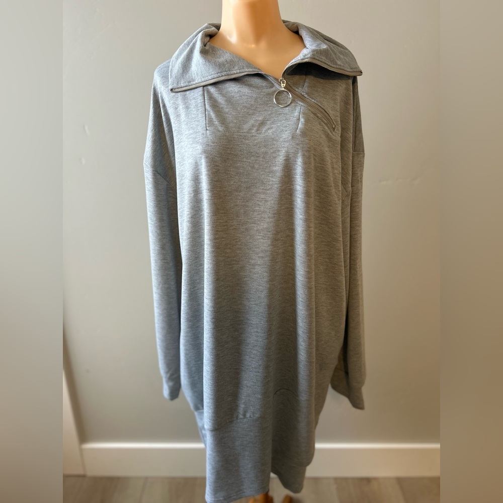 🌶️ NWT Exclusive Women's Light Grey Long Pullover Sweater Size XXL
